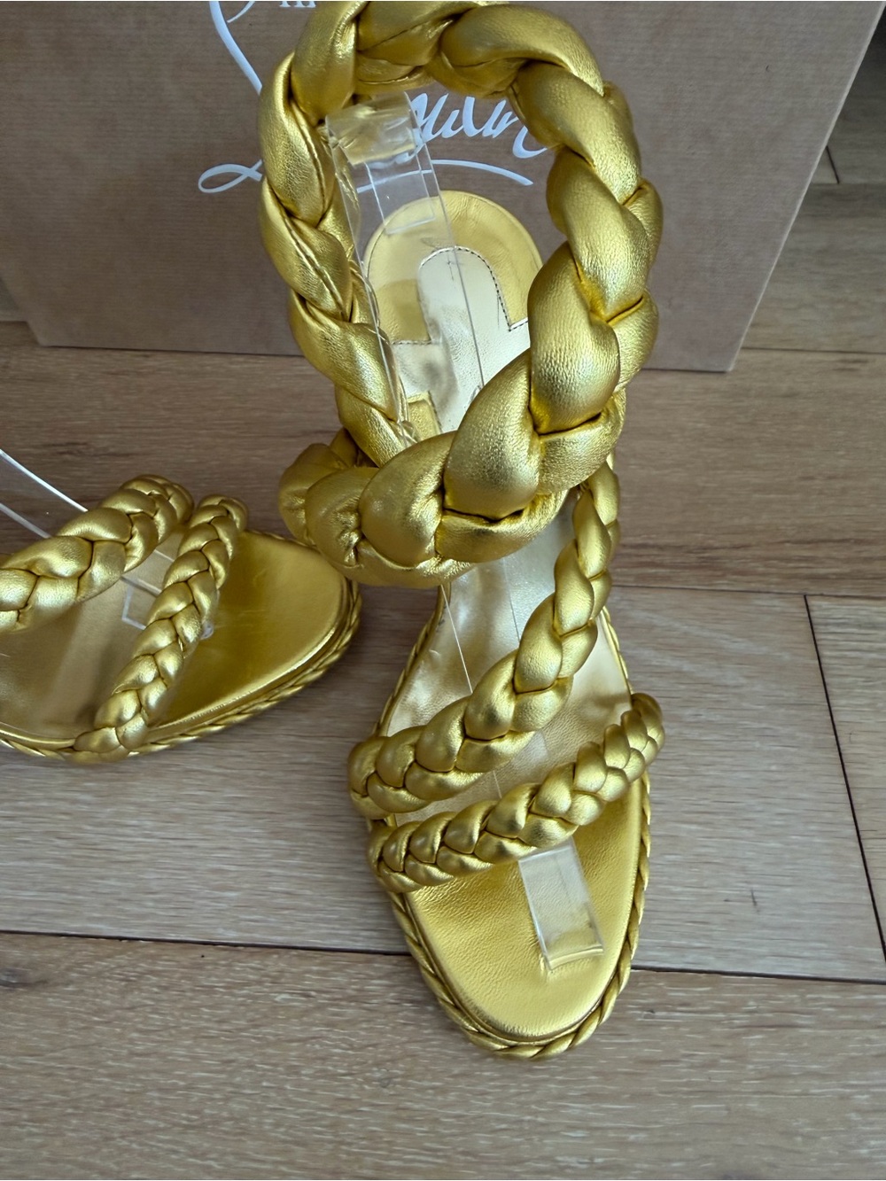 New Christian Louboutin Fatima 120 Gold Braided Leather Sandals 8.5 with box - Picture 6 of 8